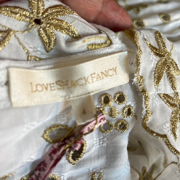 NEW LoveShackFancy Augusta midi dress white gold velvet belt size 4 - Picture 13 of 14